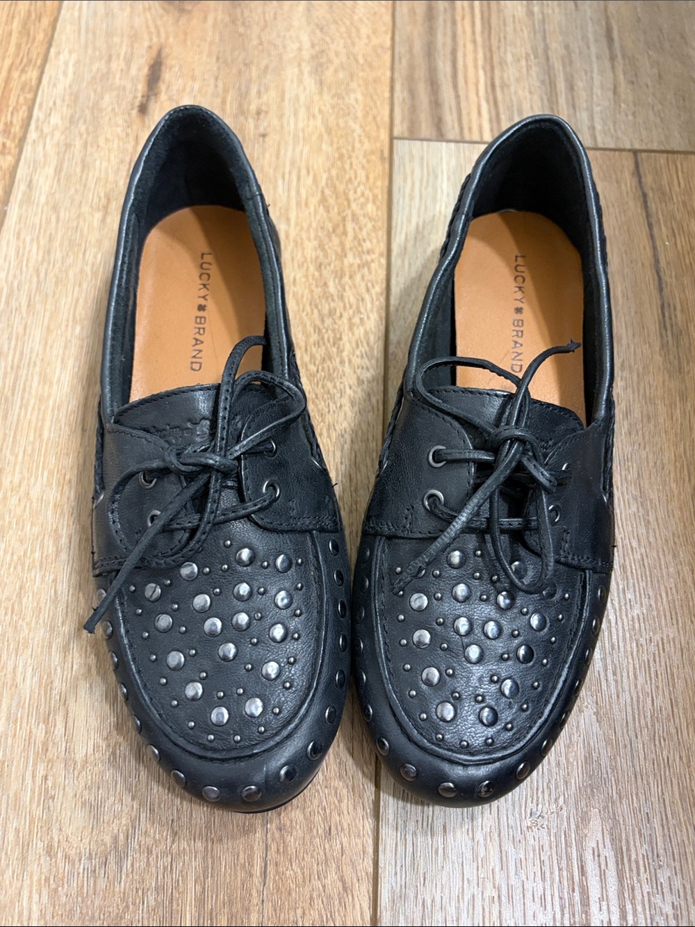 Lucky Brand Black Timini Boat Shoe Studded Leather